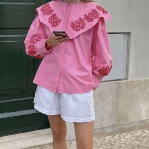 Damson Madder Romeo Broderie Blouse in Pink